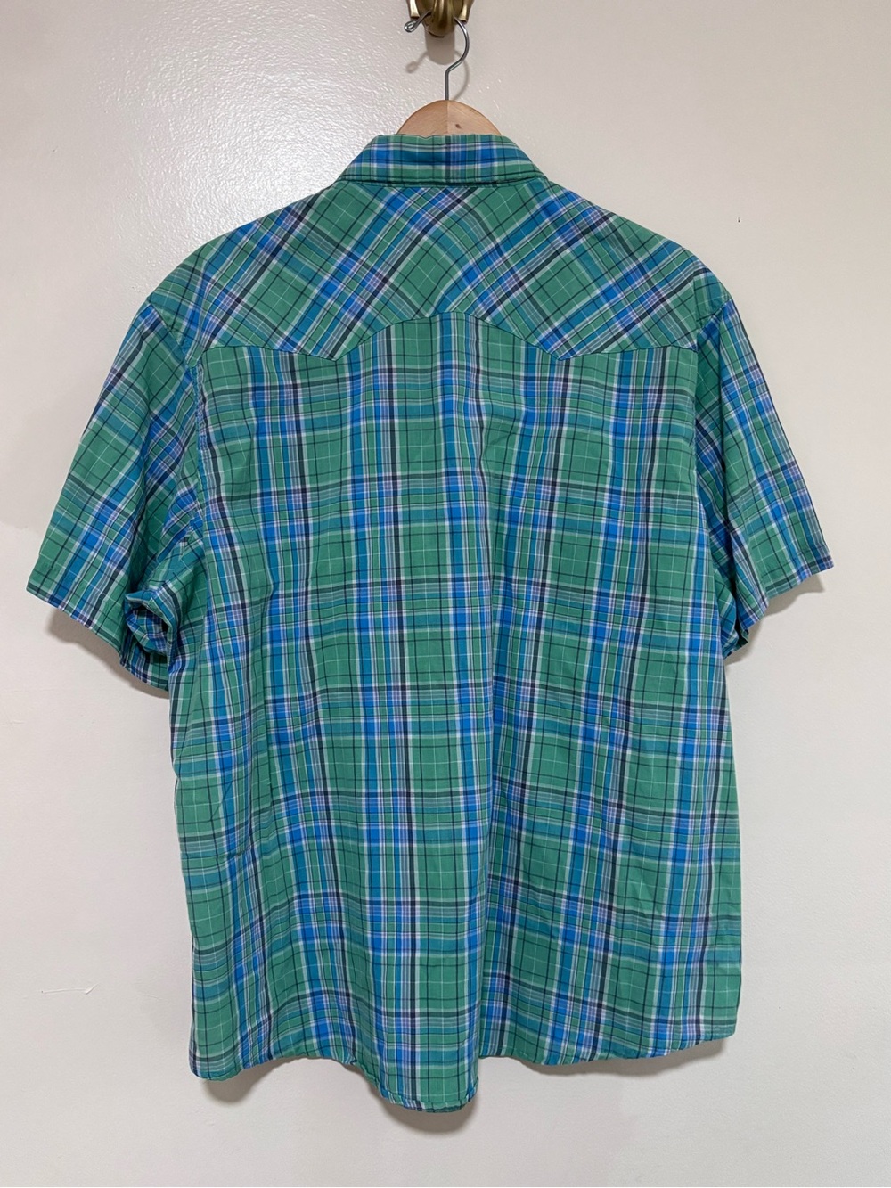 Wrangler Men's Green Casual Plaid Short-Sleeve Western Shirt Pearl Snaps - Picture 6 of 6